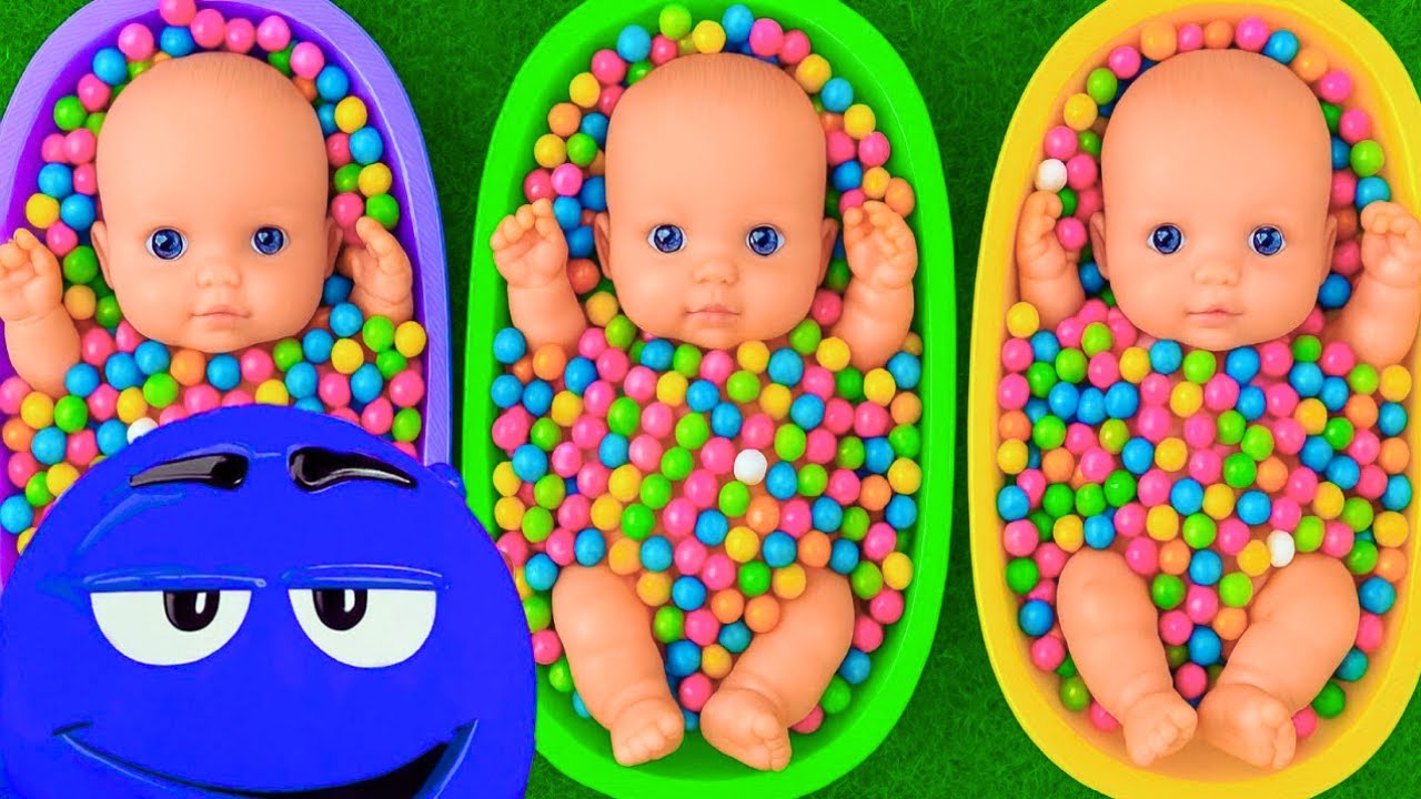 Full of 3 Rainbow BathTubs Candy with M&M's & Magic Slime Cutting Video