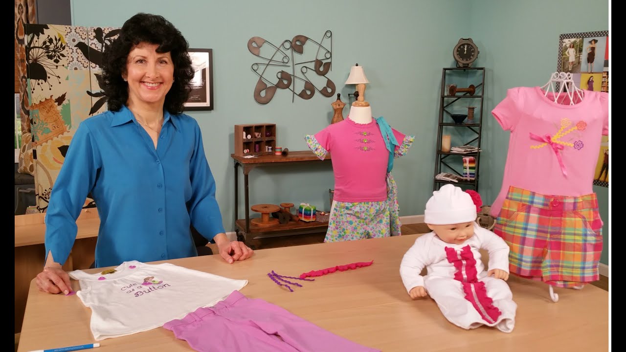 Joanne Banko adds easy embroidered embellishments to girls T-Shirts on It's Sew Easy show 1111-2