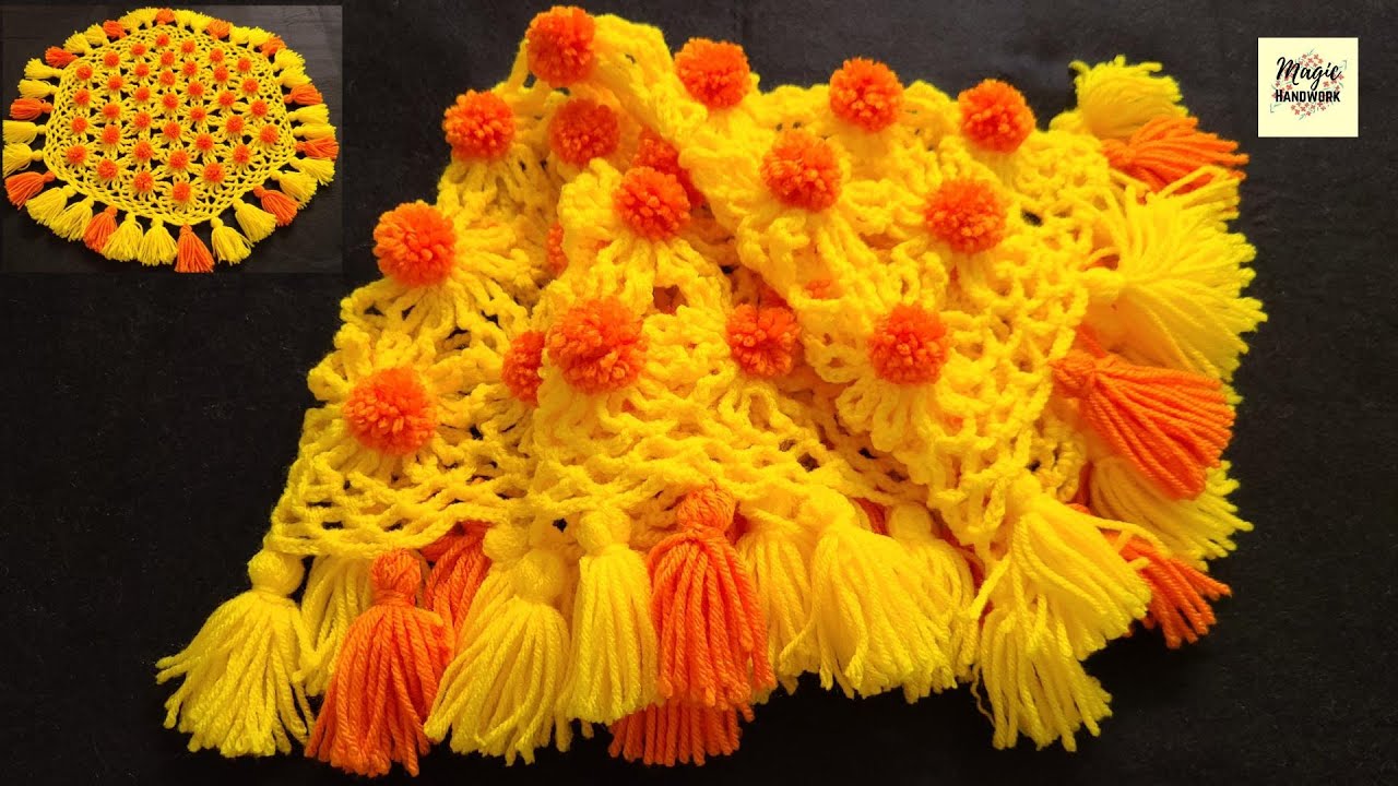 ऊन का 3D थालपोश, लोकारीचा रूमाल, टेबल कवर, फूल रूमाल, Tabletop, Tikki Thalpose, Woolen Dawura jhapna