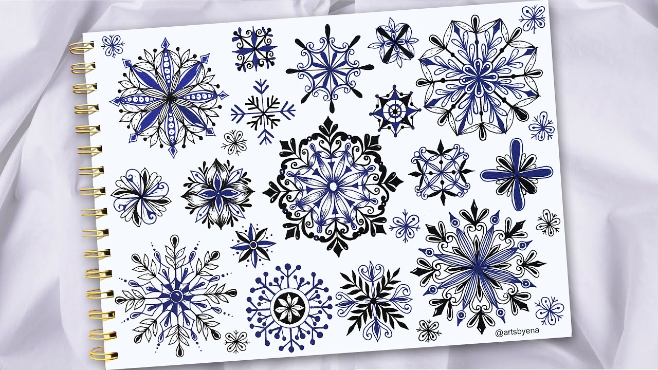 18 Snowflakes | How To Draw 18 Easy Snowflakes