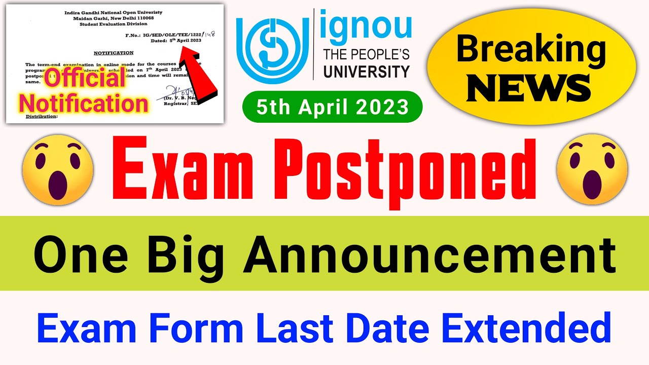 (Breaking News) IGNOU Postponed Exam 2023! | IGNOU Exam Form June 2023 | IGNOU Exam Update 2023