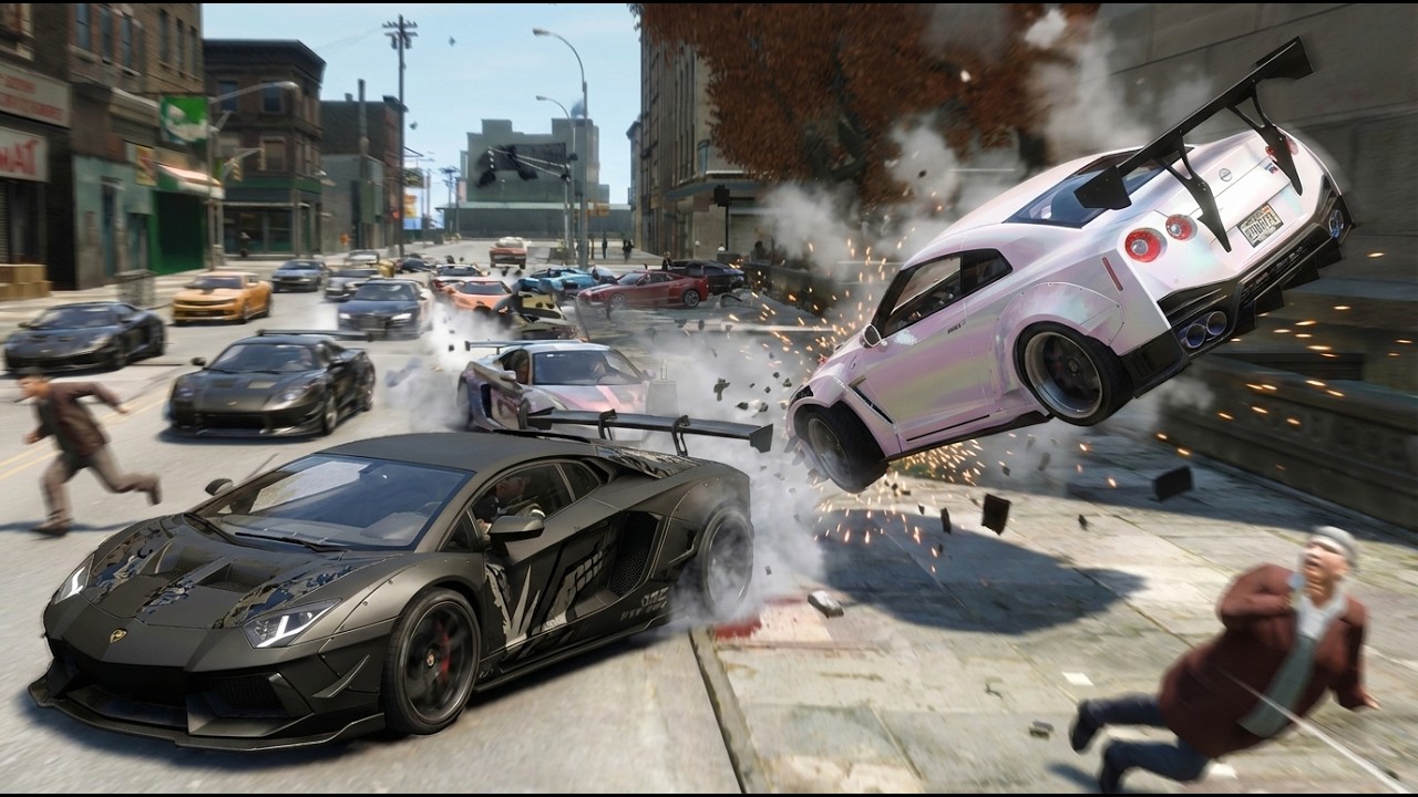 GTA 4 Crazy Traffic Speed up to 9999999 (PURE CHAOS)