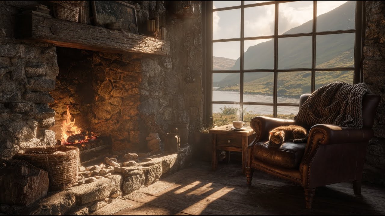 Cozy Irish Cottage: Relaxing Harp Music & Crackling Fireplace Sounds