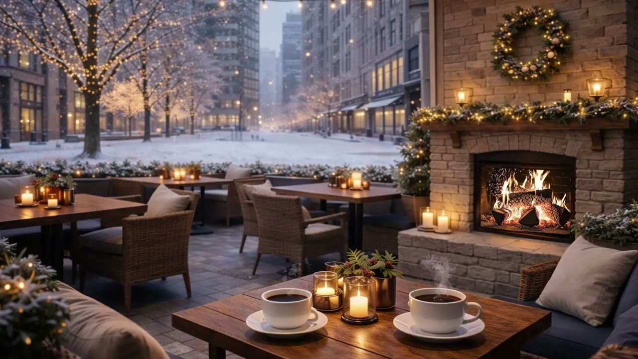 Winter Coffee Shop Jazz ❄️☕ Smooth Jazz & Christmas Jazz | Warm Fireplace Ambience
