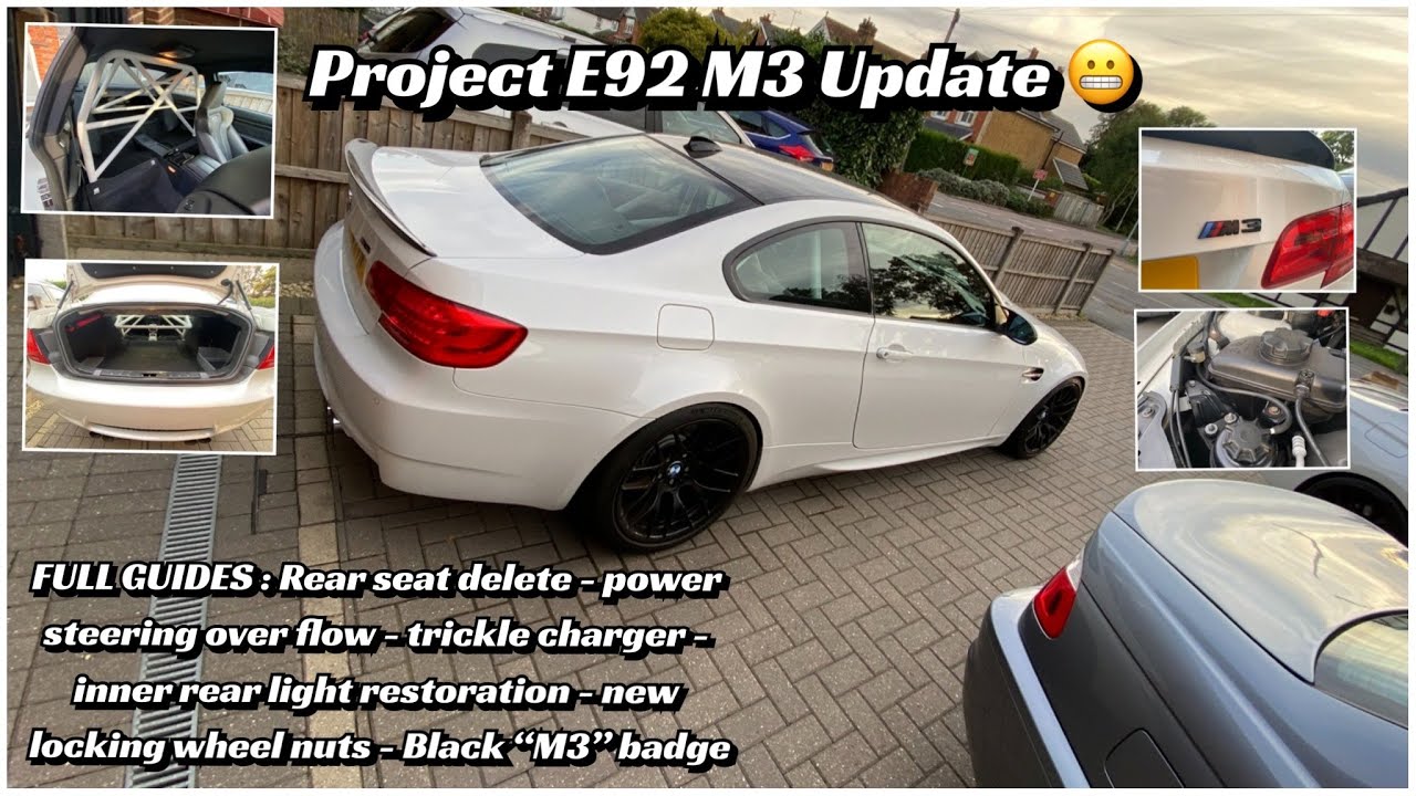 BMW e92 M3 To do list done, Rear seat delete, Power steering overflow, M3 badge, Charger lead