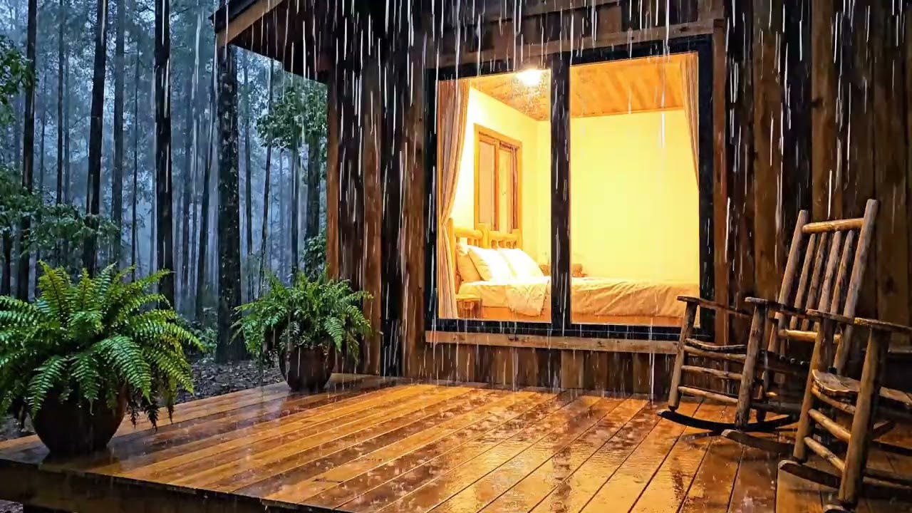 ASMR Rainstorm at a Cozy Forest Cabin 🌧️ Warm Light for Peaceful Sleep