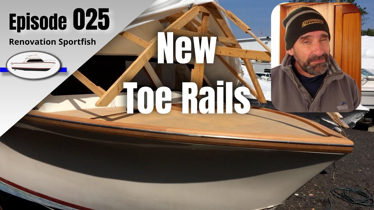 New Mahogany Toe Rails. Stainless fittings. Bow rail install - Boat Restoration EP025 (2017 Part 4)