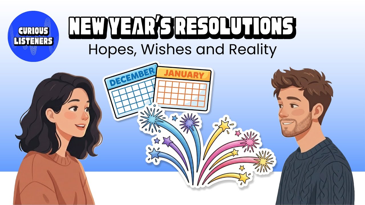 Conversational Podcast for Listening Practice: New Year’s Resolutions: Hopes, Wishes and Reality