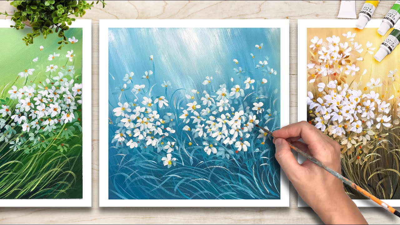 Hướng Dẫn Vẽ Tranh Bộ Ba Cúc Họa Mi Với Màu Acrylic | BT Art Drawing