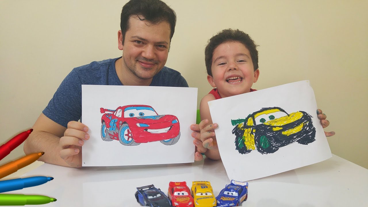Disney Cars 3 Marker Challenge with Yusuf and Father | Eğlenceli Çocuk Videoları