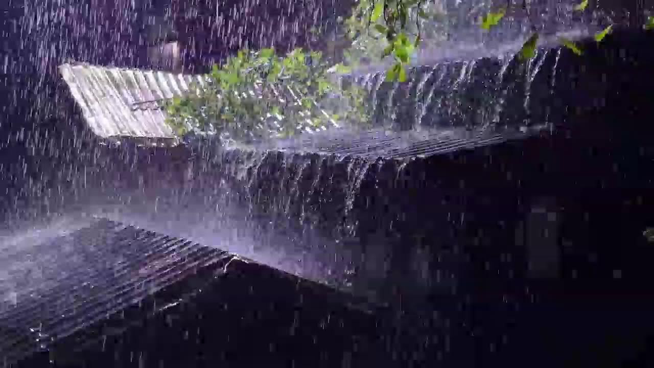 Peaceful Night Ambience | Heavy Rain & Thunder on Metal Roof