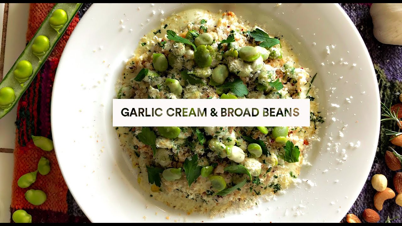#Garlic cream, broad beans and a mix of cereals