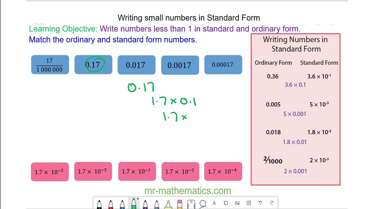 Writing small numbers in standard form