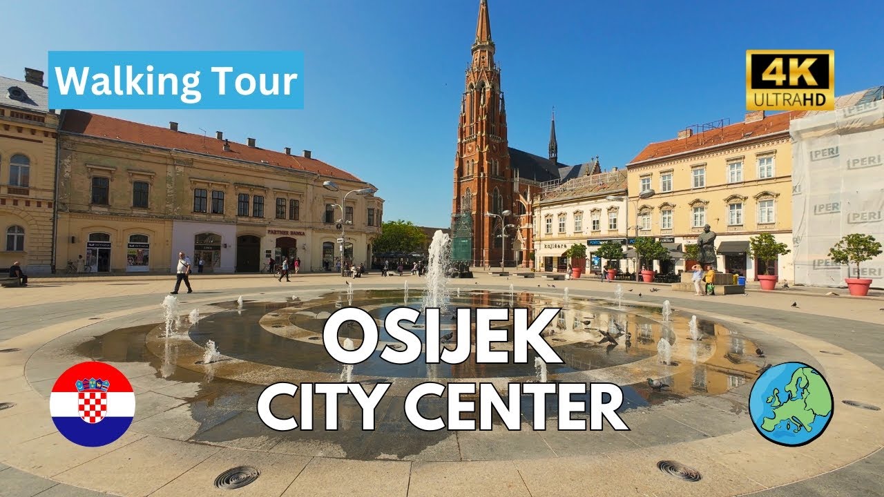 Short 4k Walking Tour in the City Center of Osijek in Croatia