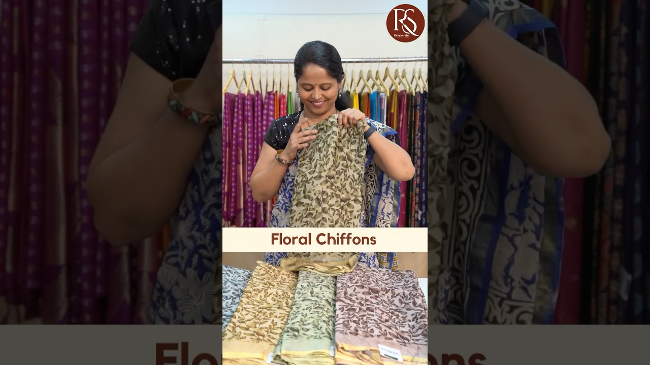 Floral printed chiffon sarees in pastel shades with zari border.WhatsApp 9100062127 #chiffonsaree