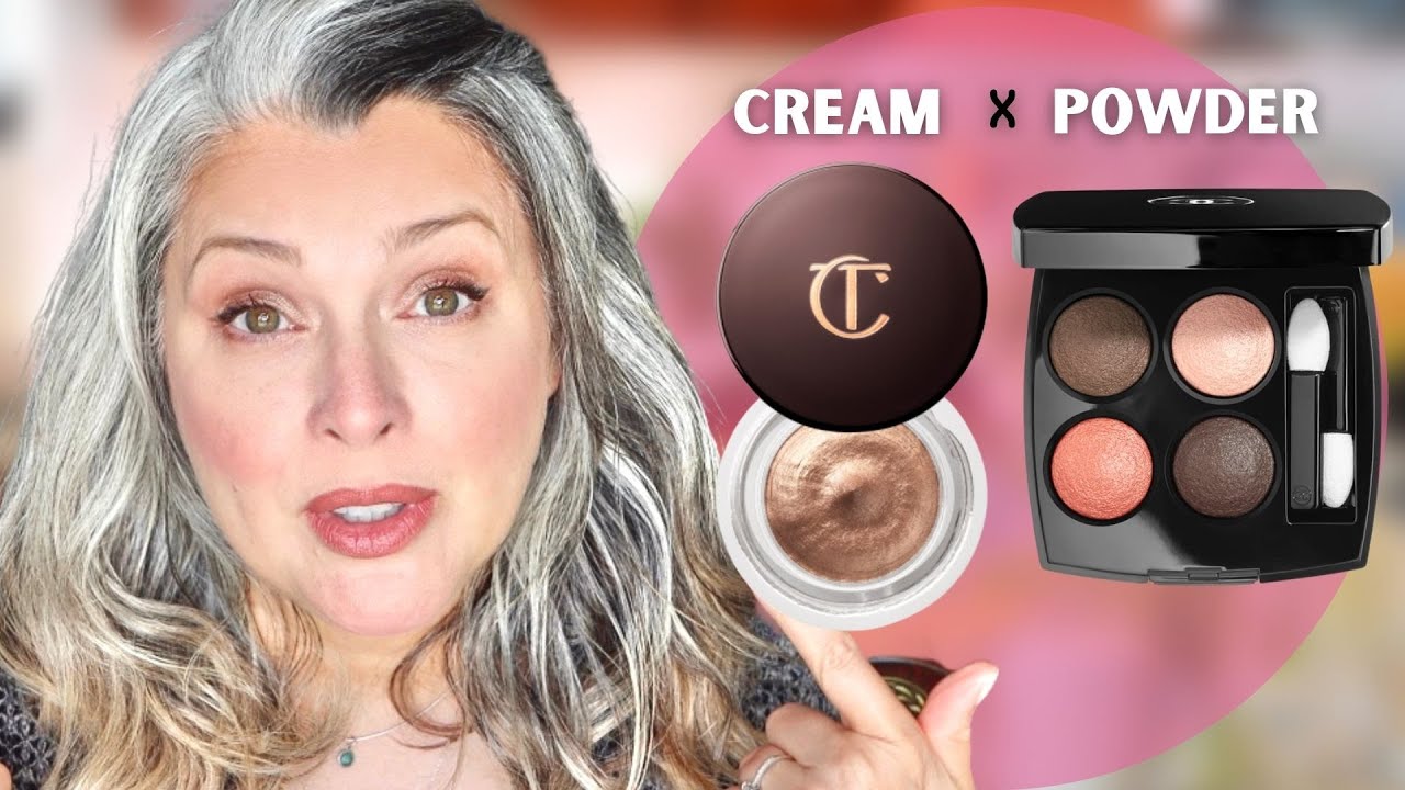 GRAY HAIR MAKEUP  CREAM EYESHADOW SERIES:  POWDER VS CREAM with Chanel and Charlotte Tilbury