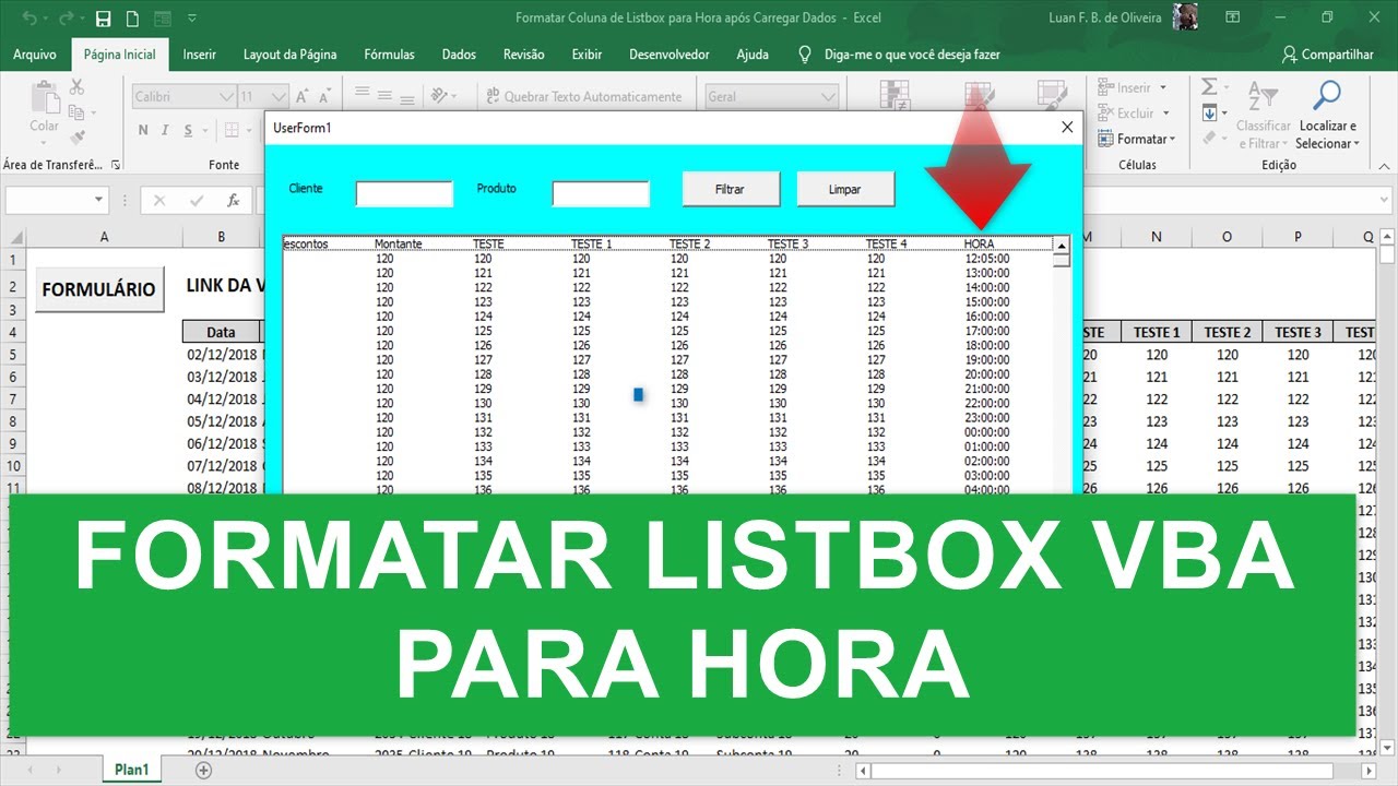 Formatar Listbox Excel VBA para HORA