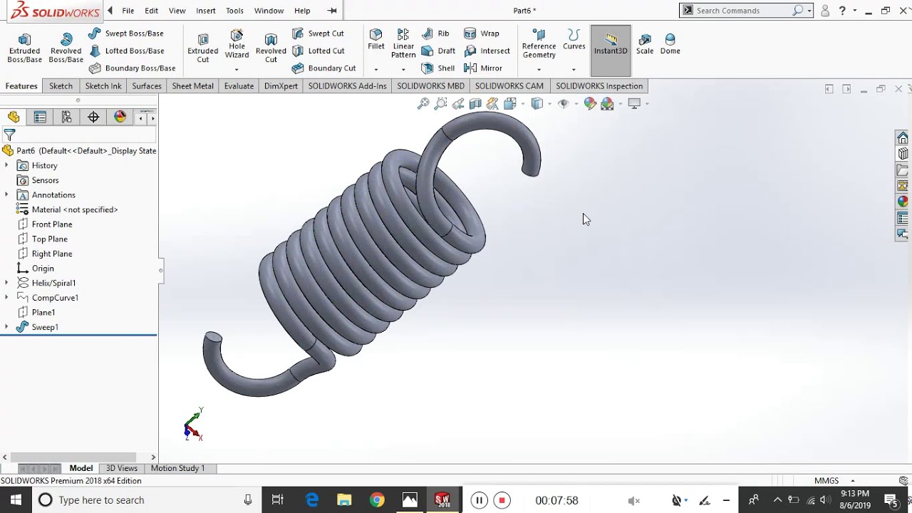 SOLIDWORKS HELICAL SPRING WITH HOOK.| SOLIDWORKS CURVE,HELIX AND SPIRAL