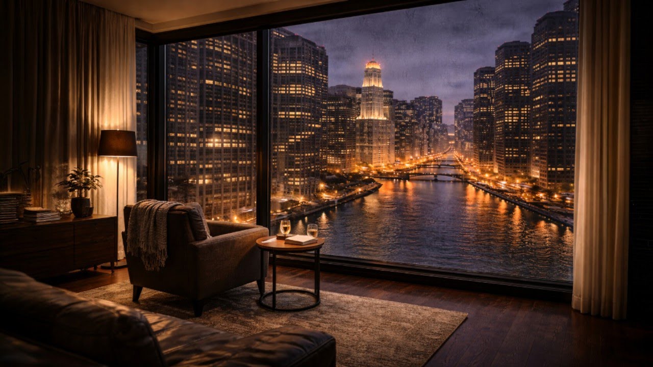 Late Night Rain – Rainy Night Jazz in Chicago 🎷 Smooth Sax & Piano by the River