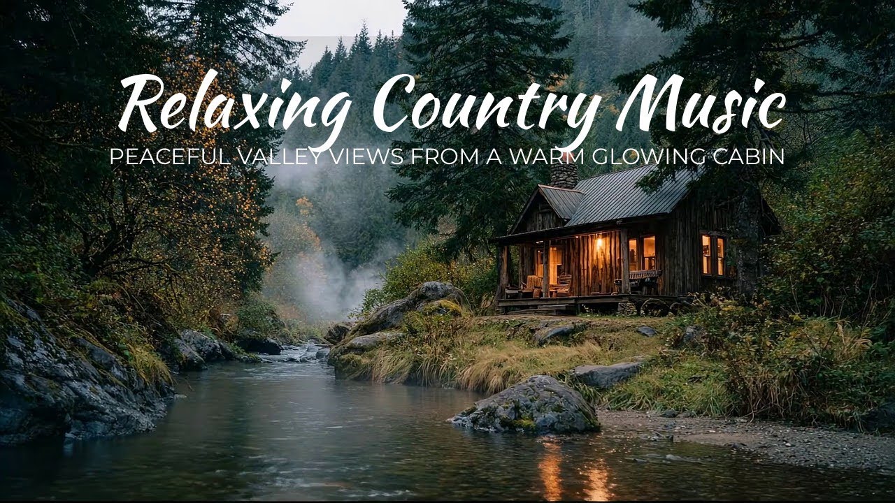 Relaxing Country Music | Peaceful Valley Views from a Warm Glowing Cabin