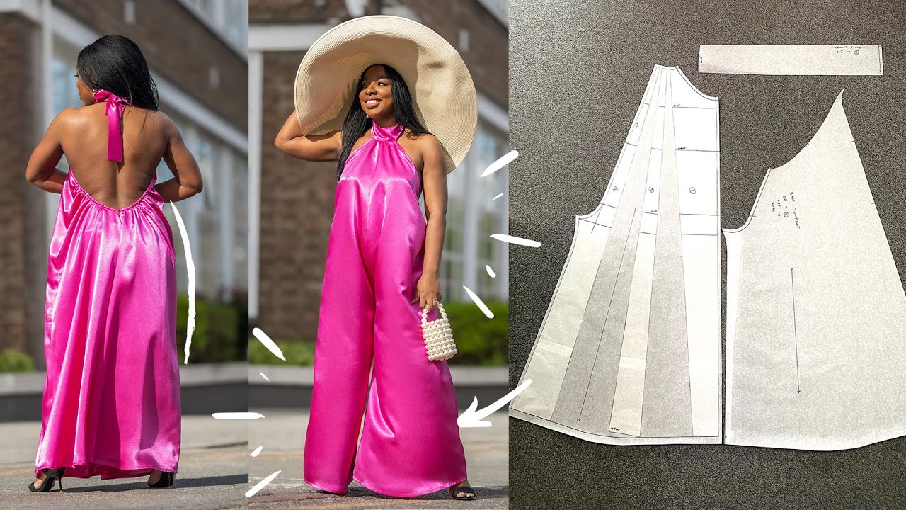 I Made a DIY HALTER NECK WIDE LEG Palazzo Jumpsuit From Scratch