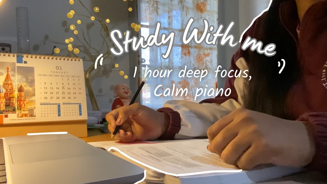 Study with me | 1 hour | Calm piano | Timer 📚⏱️🎧