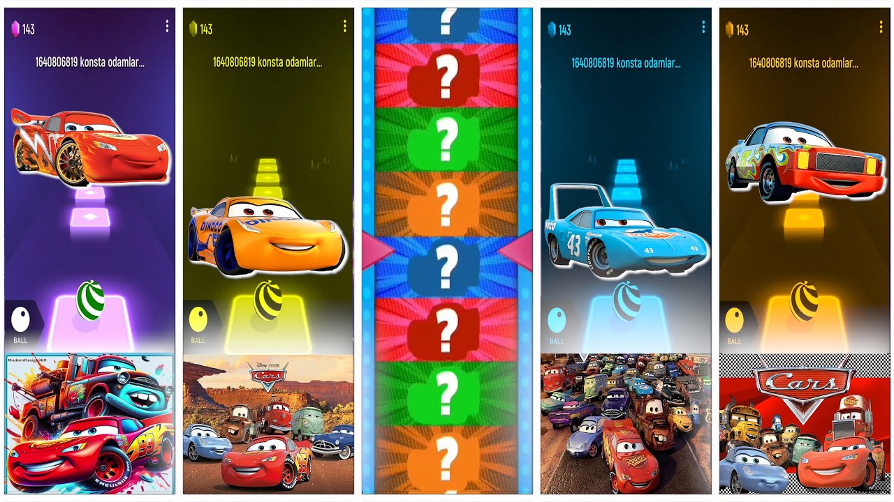 Tiles Hop Racing Switch Lightning McQueen, Dinoco Cruz, The King & Racing Legends