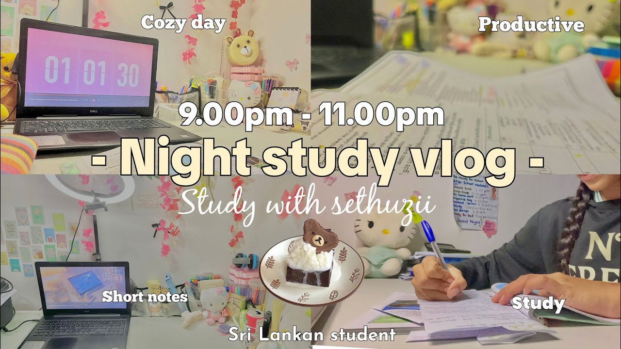NIGHT STUDY VLOG 𐙚 | (  සිංහල ) 9.00pm night🌛 , study motivation , short notes📝 ˖ ݁𖥔 ݁˖ 