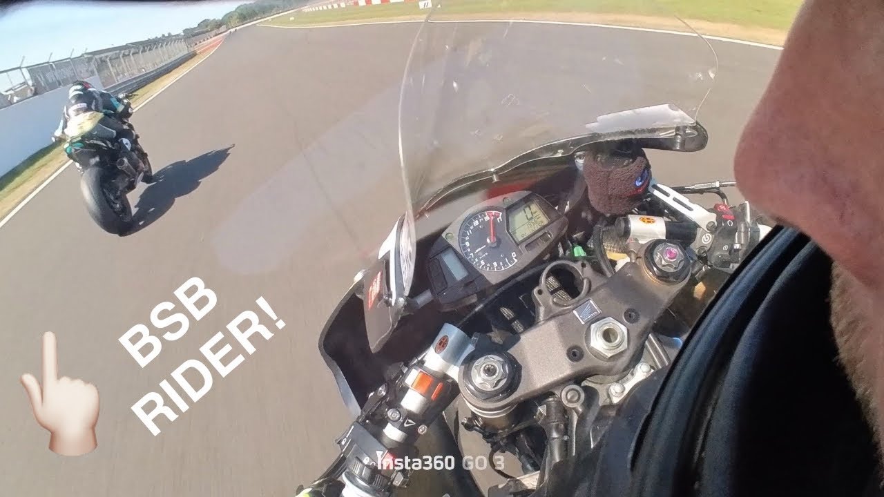 BATTLING WITH A BSB BMW RIDER! Donington onboard Insta360 Go Helmet Cam 