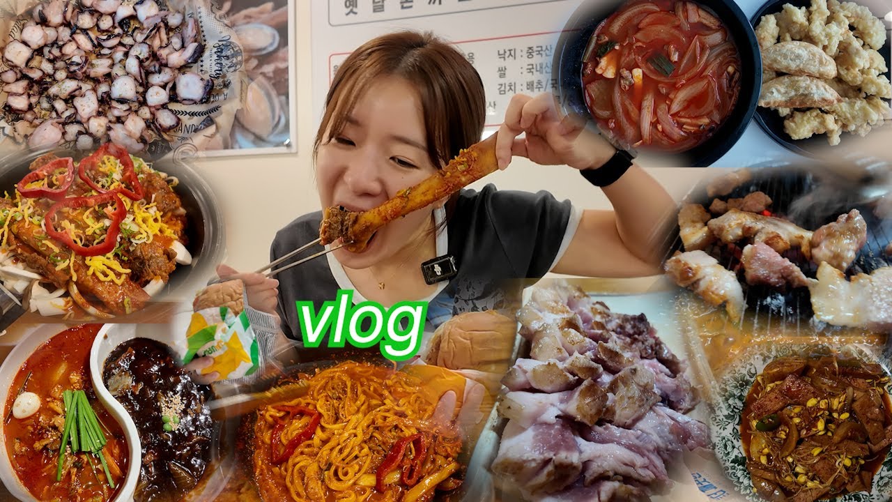 [vlog]남편이랑 마시는 술은 질리지가 않아👻 | 흑돼지오겹살 | 갈비찜 | 소금빵+티코 | 짬뽕 | 짜장면 | 서브웨이 | 햄버거 | 스팸콩나물찜 | 불닭