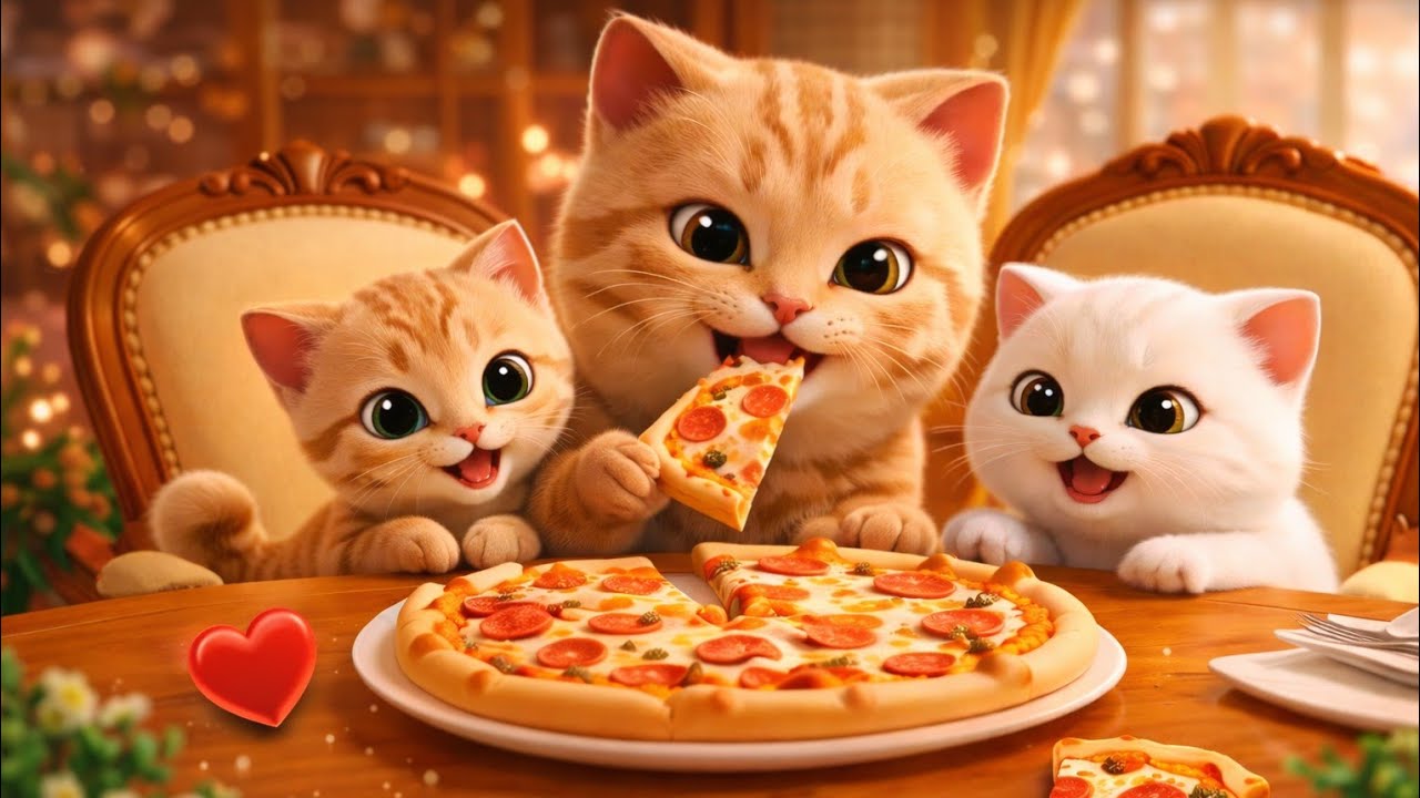 Baby Cat Is Very happy 🐱💔 Mommy Takes Her to a Pizza Restaurant 🍕❤️ episode 2