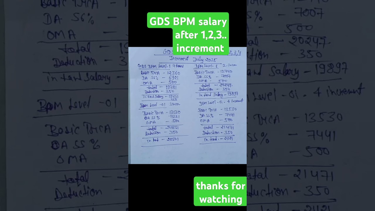 GDS BPM Salary After 1,2,3.. Increment July 2025 Salary #gds #postoffice