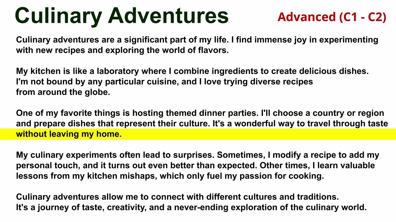 13. Culinary Adventures (Advanced C1-C2) - English Reading Practice