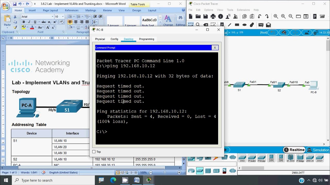 3.6.2 Lab - Implement VLANs and Trunking