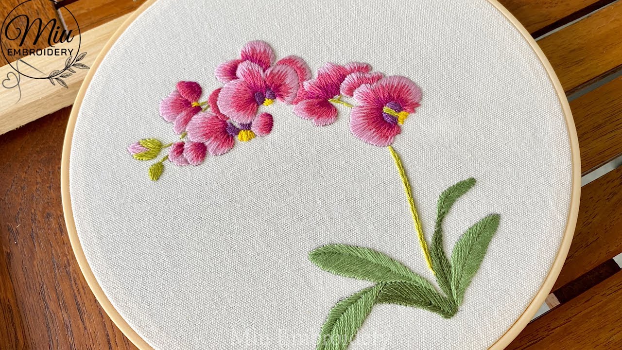 Hand Embroidery 🌸 Pink Orchids - How to make Long & short stitch