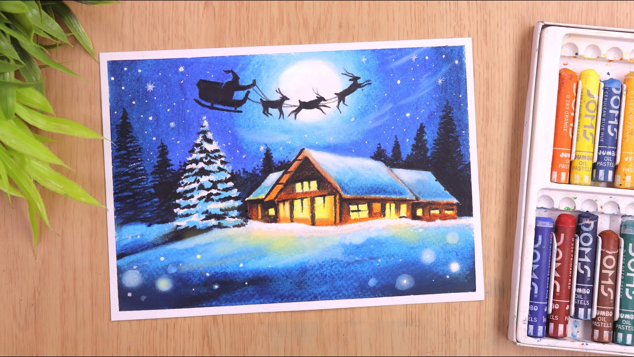 How to draw Santa Christmas scenery drawing and painting