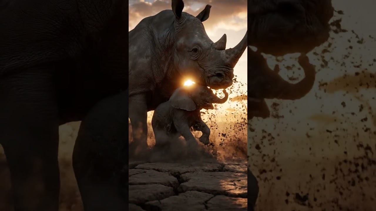 Rhino Saves Baby Elephant | Powerful Animals Rescue Mission in the Drought Oasis