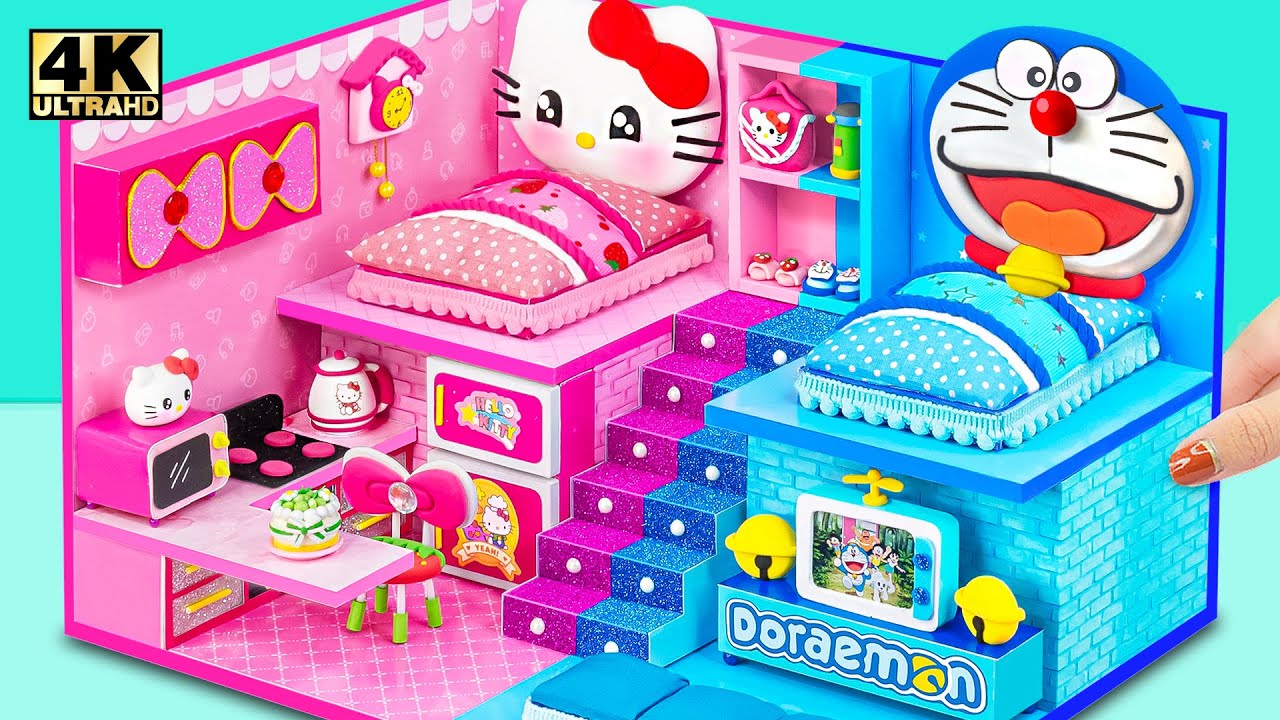 Make Hello Kitty House with Two Bedroom, Blue Room for Doraemon from Clay ❤️ DIY Miniature House