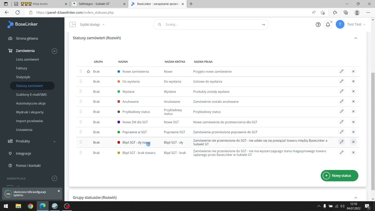 Dokumentacja SellIntegro - obsługa statusów BaseLinker