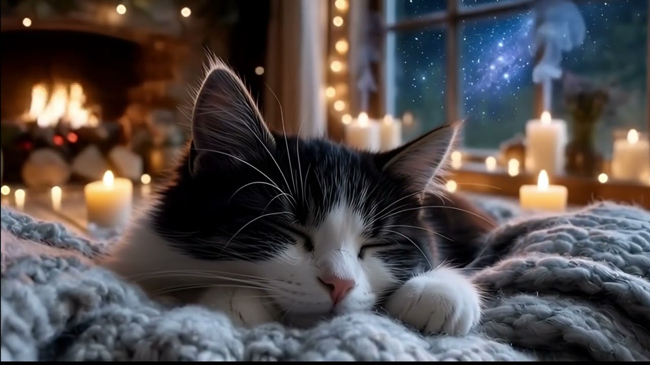 COZY PURRING CAT & WARM FIREPLACE | ASMR FOR DEEP RELAXATION #cat #purr #relaxing #purringcat #sleep