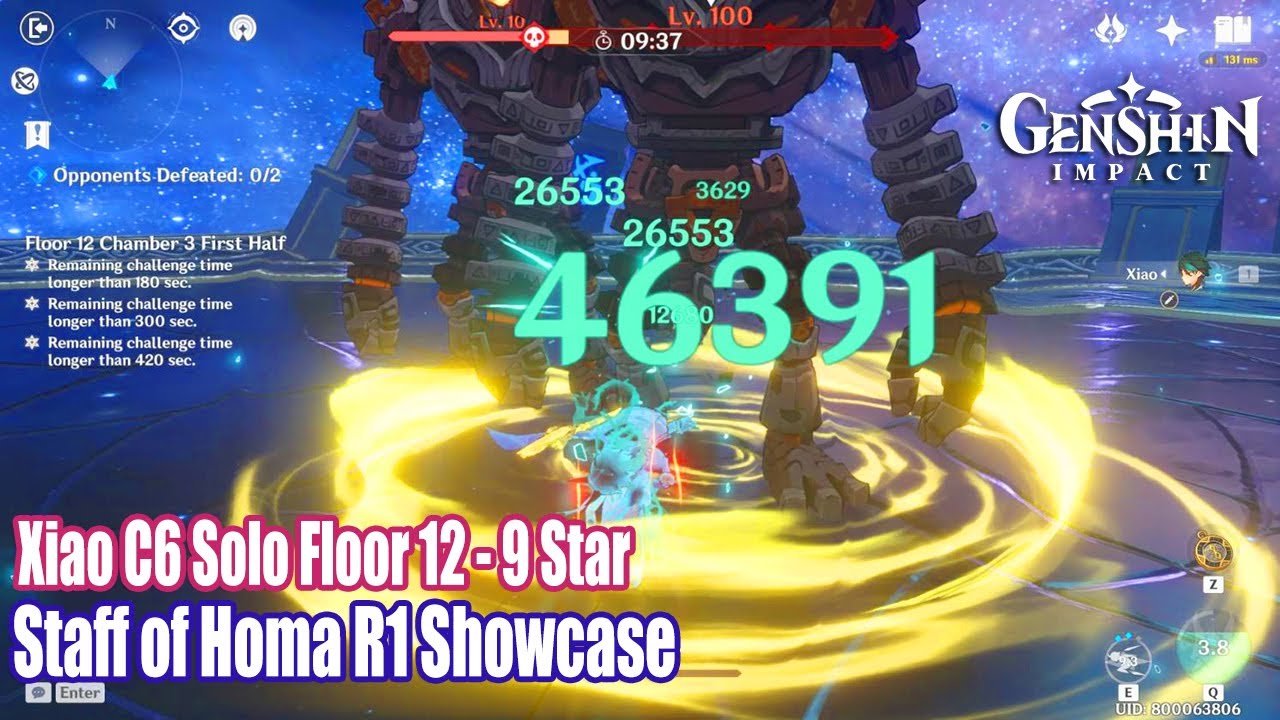 Genshin Impact - Xiao C6 Solo New Abyss Floor 12-3 - 9 Star - Staff of Homa R1 Show