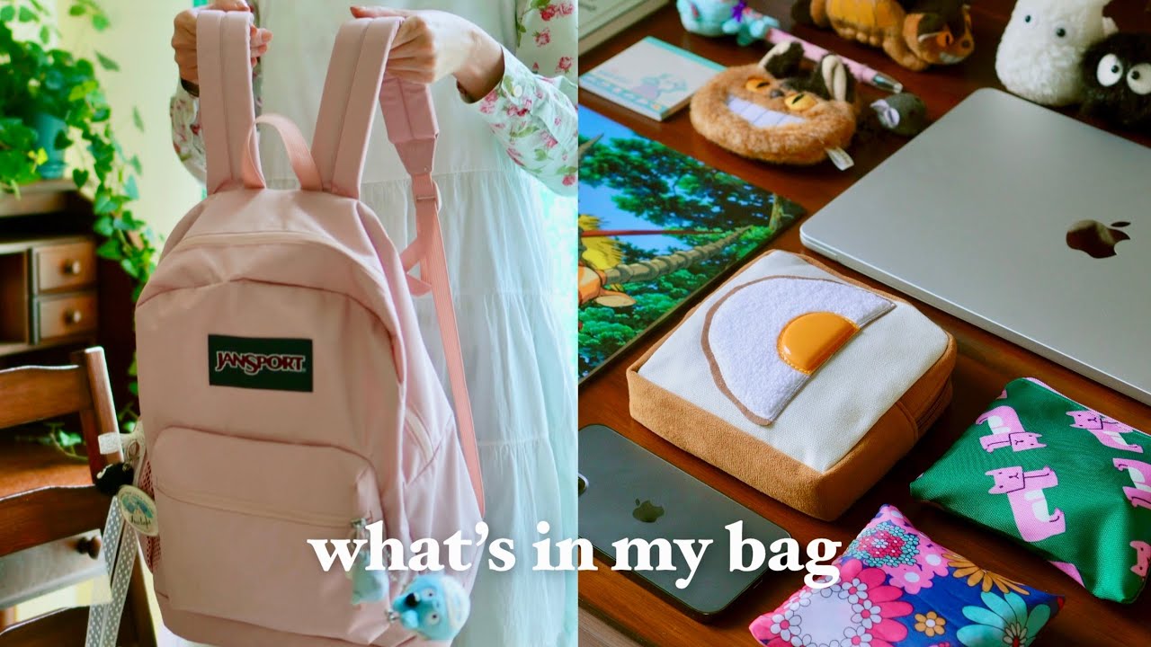 what's in my bag💖｜지브리덕후의 백팩 , 실용성+귀여움으로 무장한 보부상의 가방 내용물 소개, 잔스포츠 가방추천, 왓츠인마이백 오타쿠, 지브리굿즈 하울