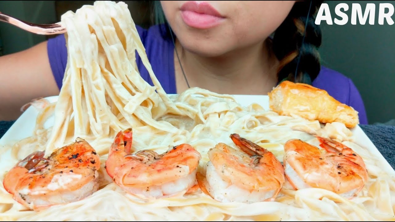 ASMR Fettuccine Alfredo + JUMBO shrimp *No Talking* 먹방 suellASMR