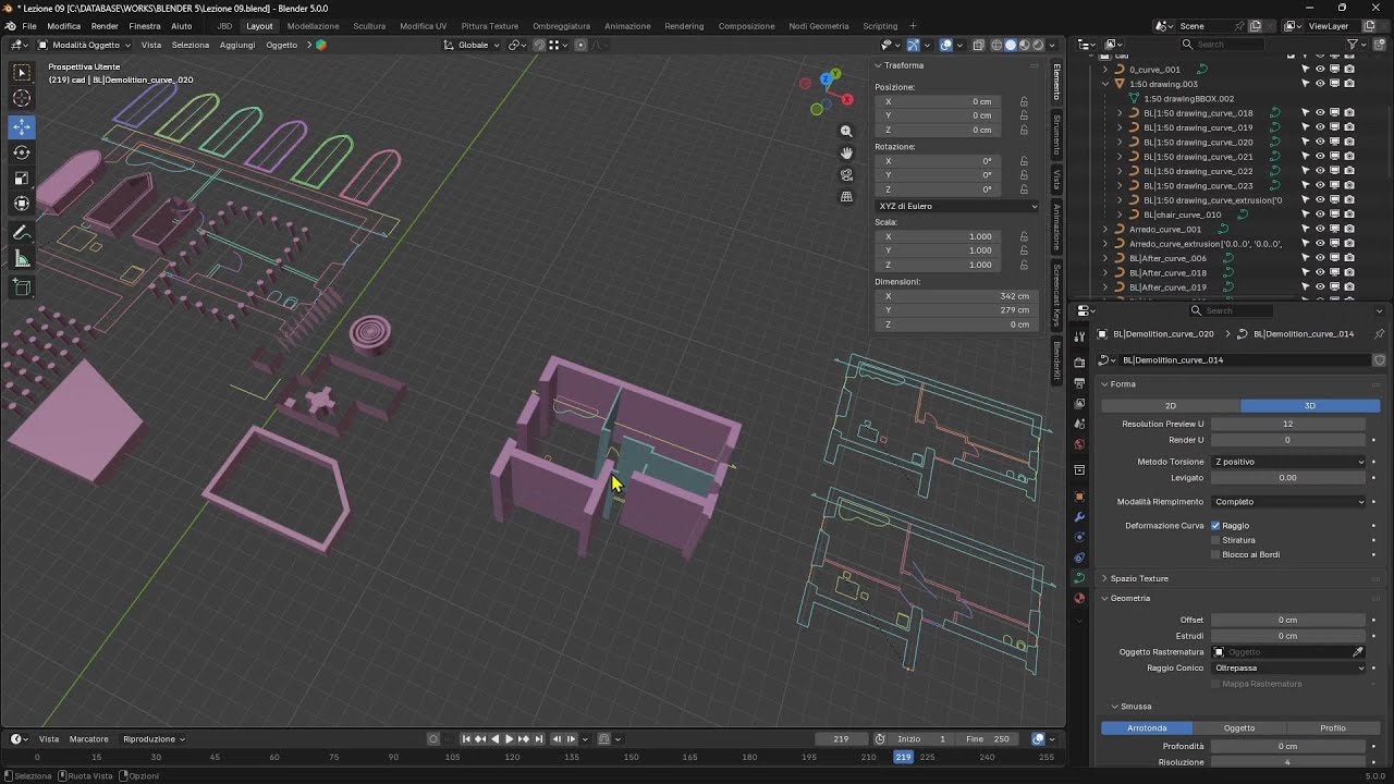 BLENDER - Lezione 09 - CAD, Formati DWG, DXF, Imposta Scala Giusta, Estrudi, Curve, Spline, Vertici