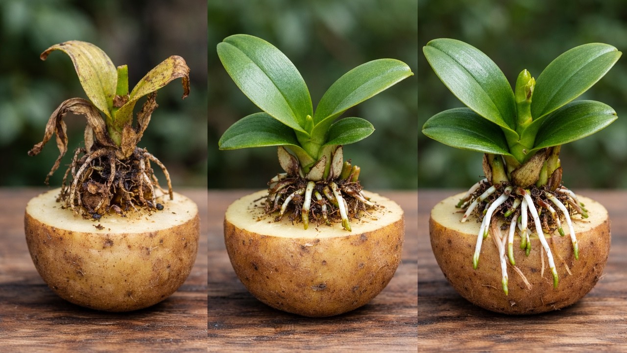 Just one potato! It's unbelievable that it saved an orchid plant that was thought to be dead!