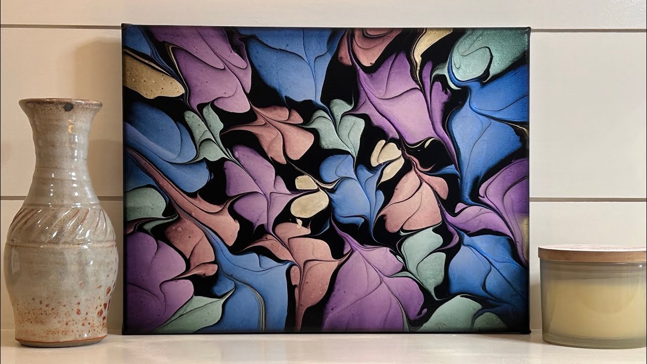 Pearl Leaves, acrylic paint pour with pearl paints