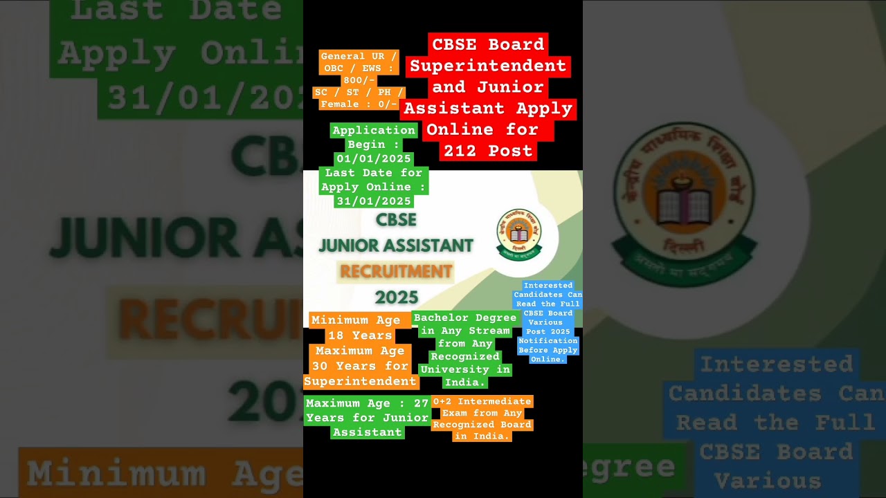 CBSE Board Superintendent & Junior Assistant Recruitment 2025