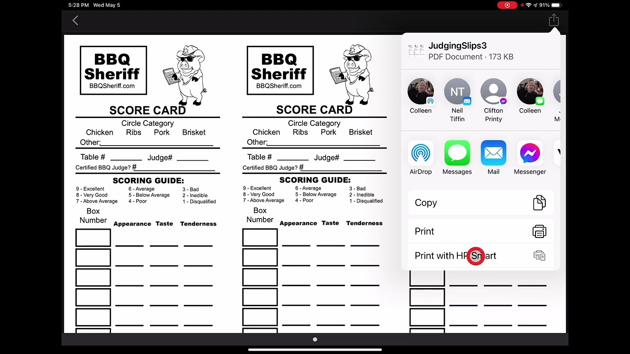 Print Score Cards From BBQ Sheriff