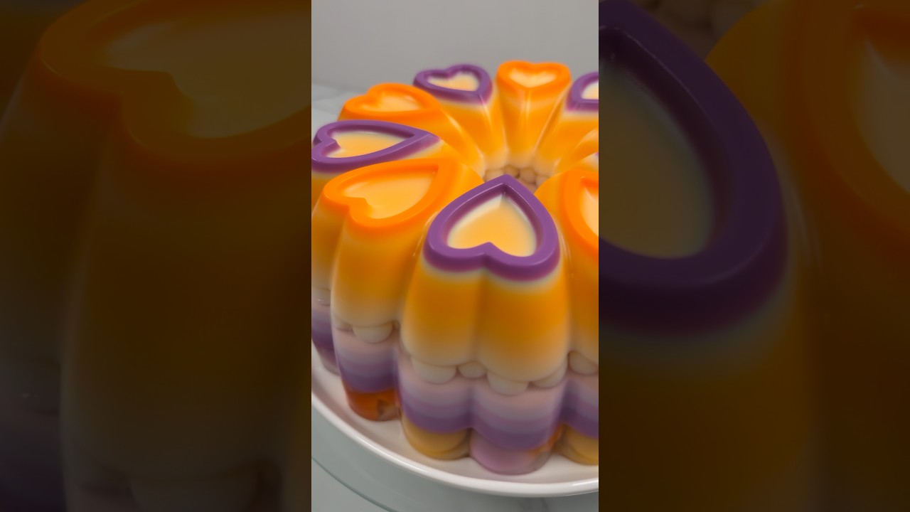 let&rsquo;s make colorful jelly cake 🧡🤍💜 #asmr #dessert #sweet #jelly #jellycake #satisfying