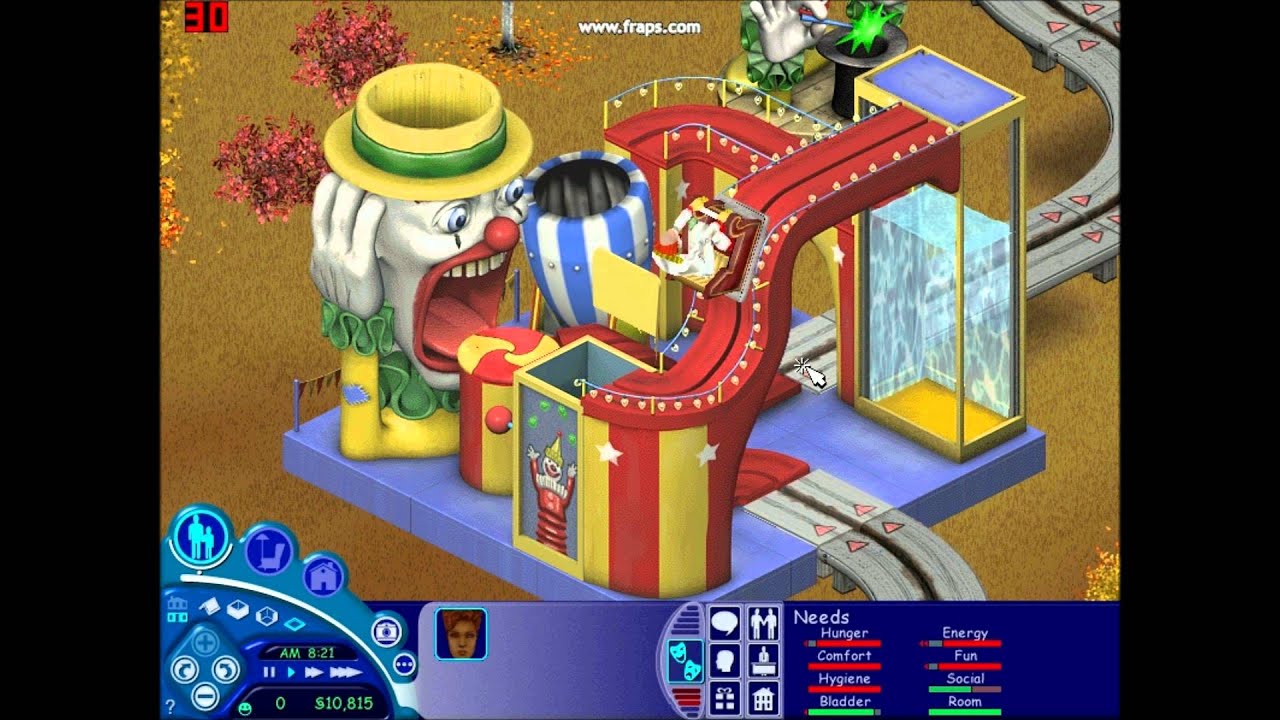 Sims 1- The Tragic Clown rides a Roller Coaster